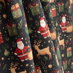 Bedruckte Popeline mit Weihnachtsmotiv: Weihnachtsmann und Rentiere - Ribes y Casals
