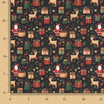 Bedruckte Popeline mit Weihnachtsmotiv: Weihnachtsmann und Rentiere - Ribes y Casals