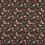 Bedruckte Popeline mit Weihnachtsmotiv: Weihnachtsmann und Rentiere - Ribes y Casals
