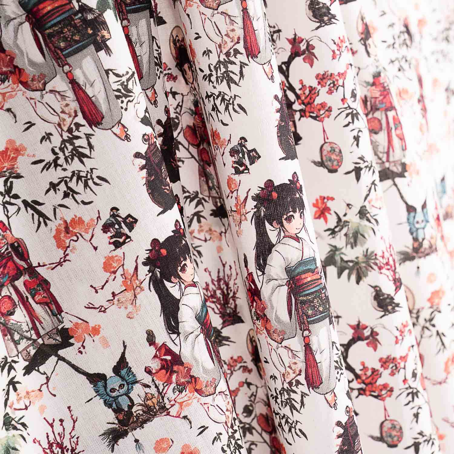 Japanische Geisha bedruckte Baumwollpopeline - Ribes y Casals