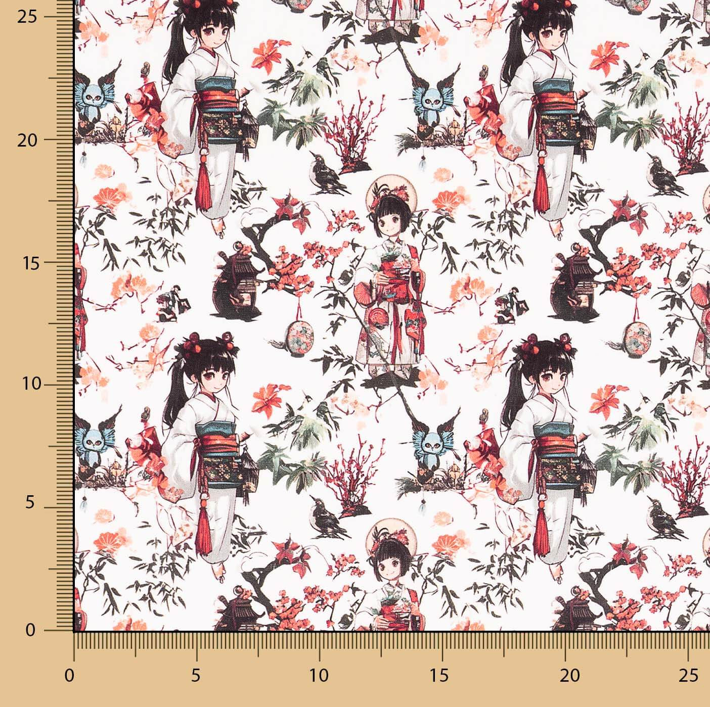 Japanische Geisha bedruckte Baumwollpopeline - Ribes y Casals