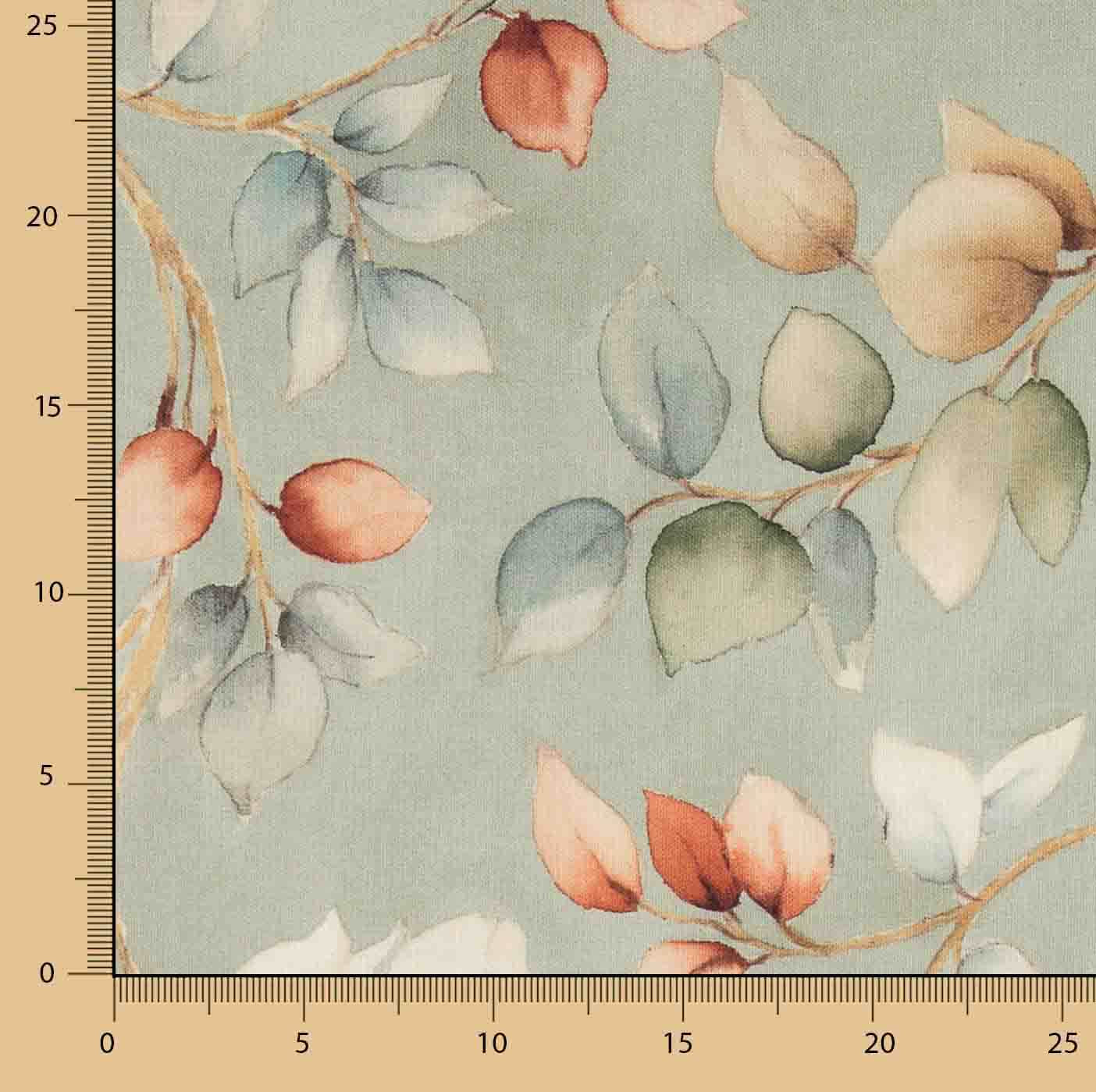 Canvas-Optik mit Blättermuster „Herbstblätter“ in Salbeigrün - Ribes y Casals