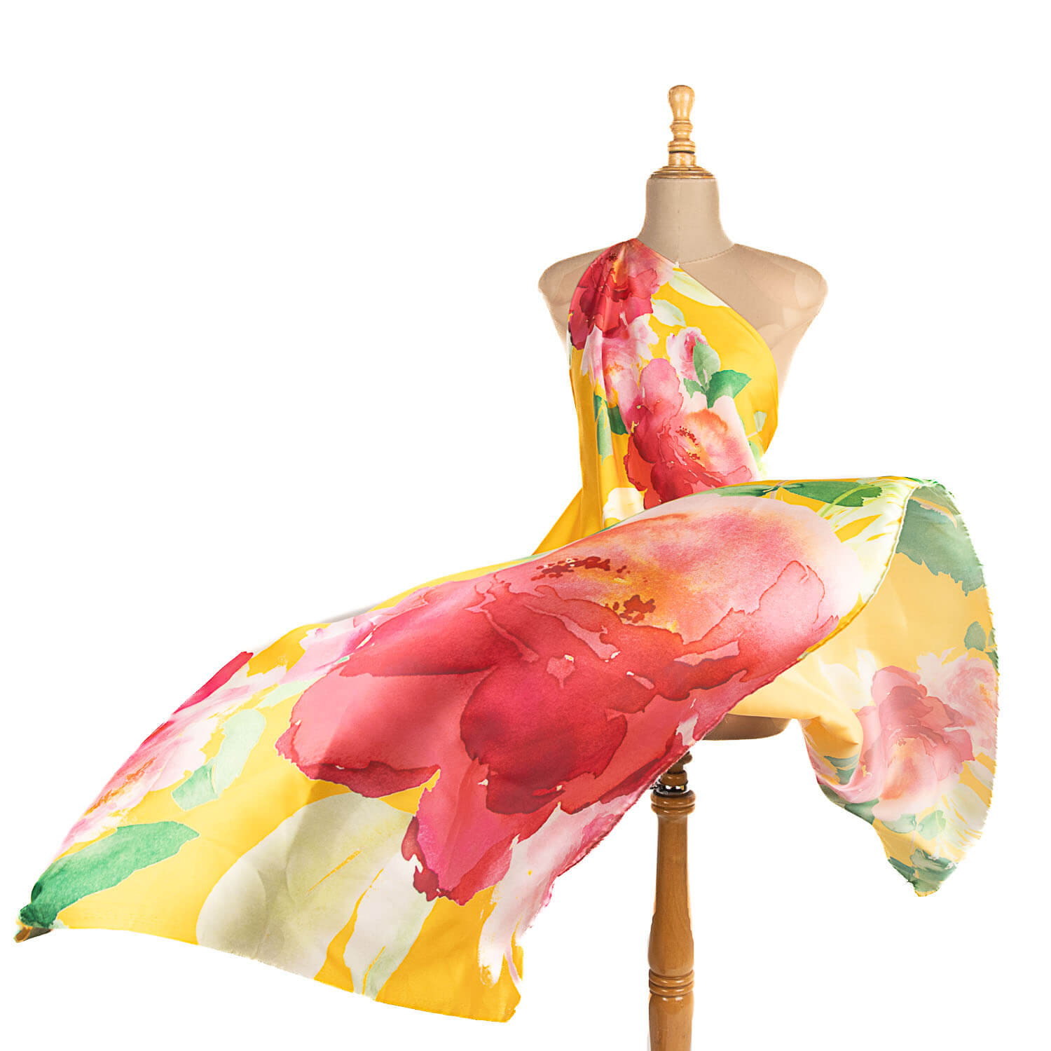 Satin-Reststück mit gelbem Blumenmuster – verschiedene Maße x Breite 140 cm - Ribes y Casals