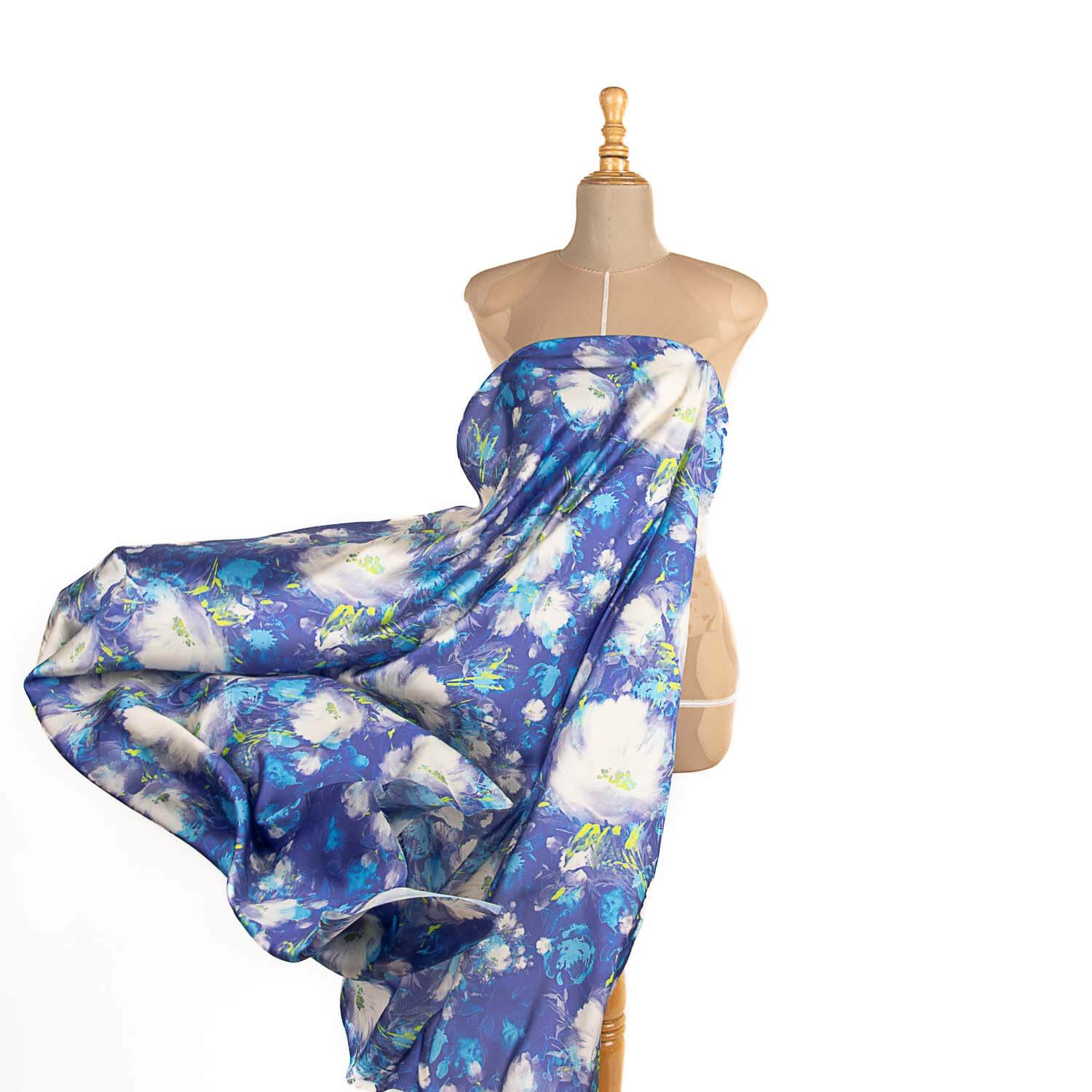 Satin-Reststück mit blauem Streifenmuster – verschiedene Maße x Breite 140 cm - Ribes y Casals