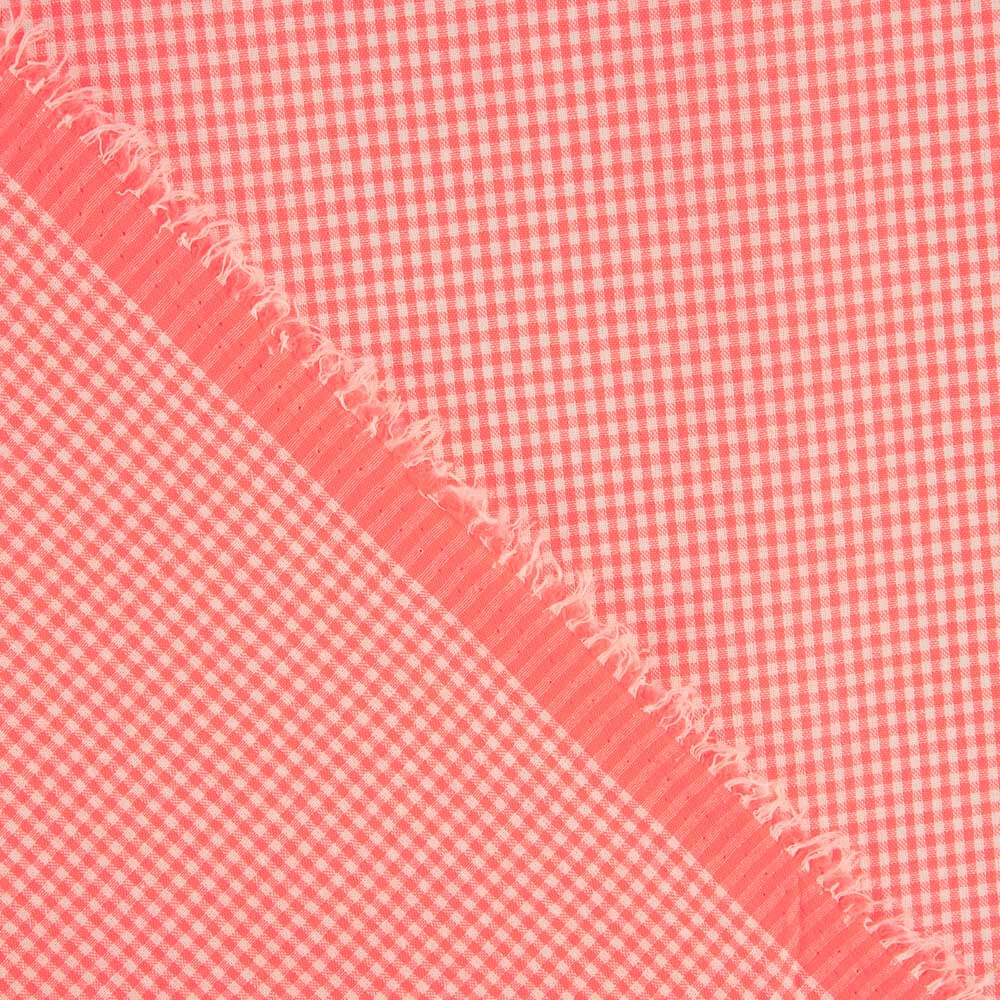 Popeline mit kleinem Karomuster in Neonkoralle - Ribes y Casals