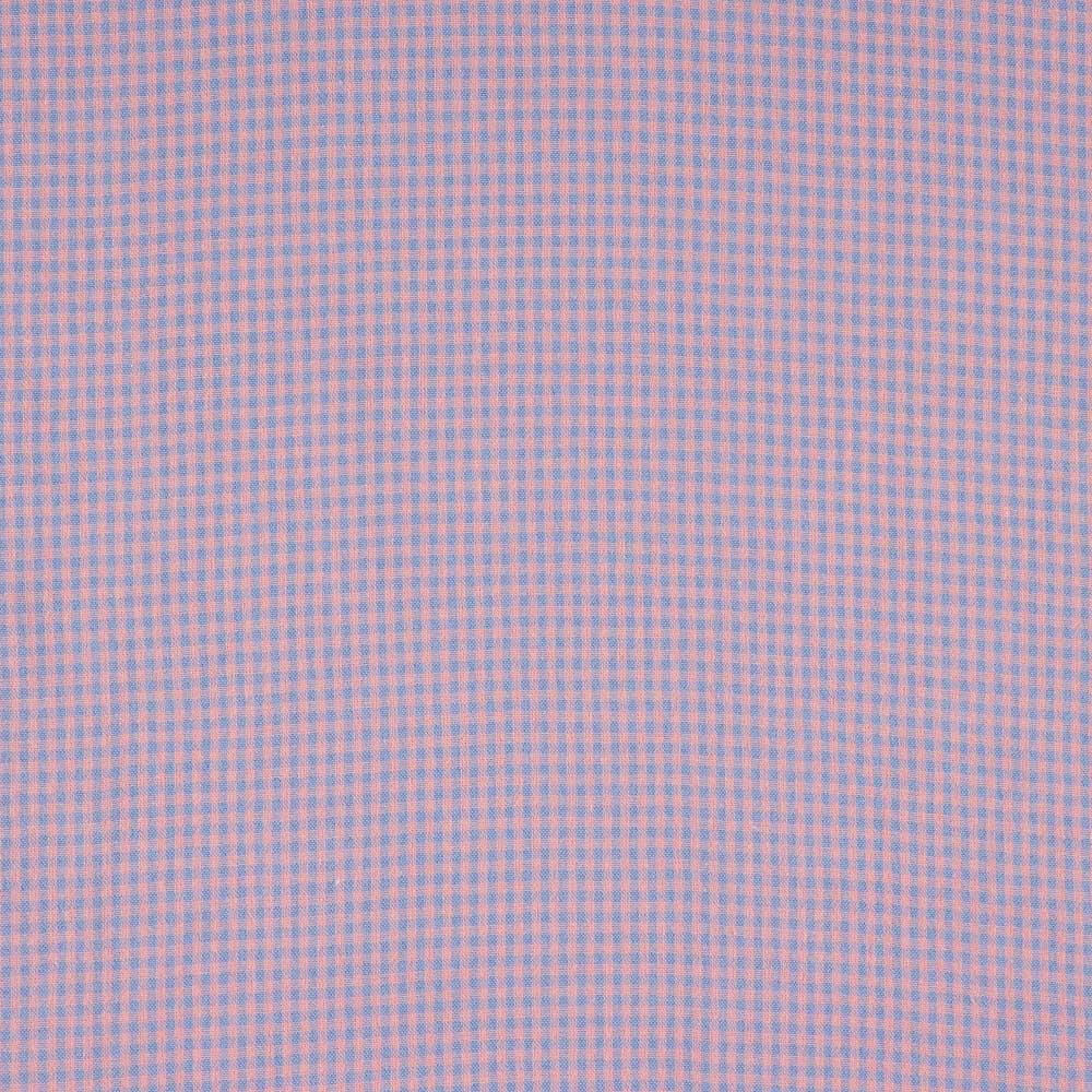 Seersucker-Popeline mit kleinen Karos in Blau und Rosa - Ribes y Casals
