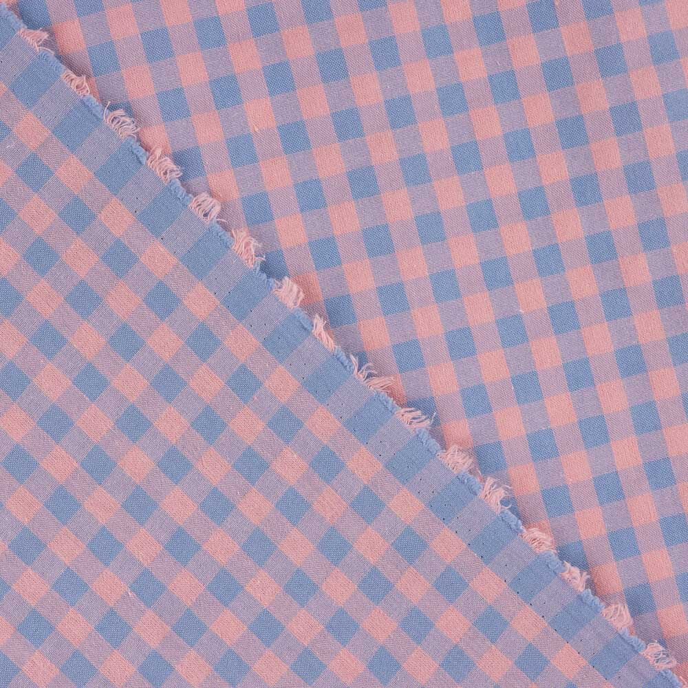 Popeline-Seersucker mit blau-rosa Karos - Ribes y Casals