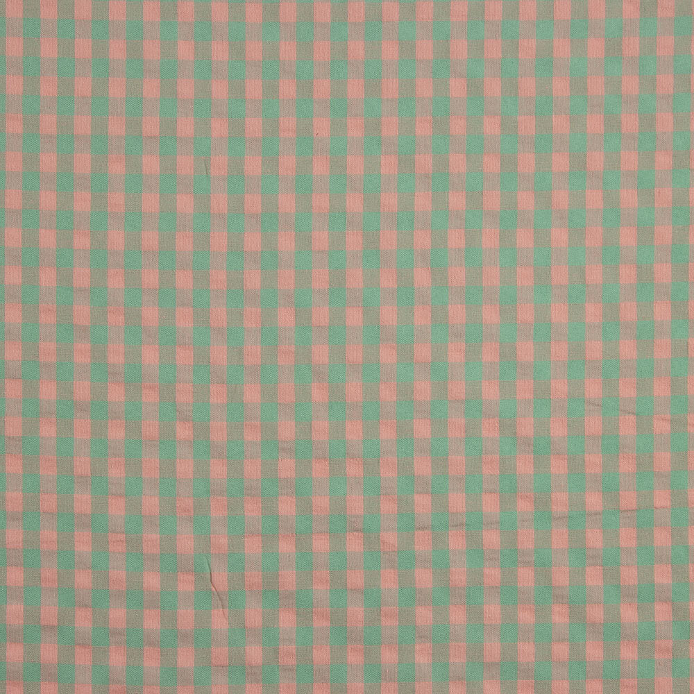 Seersucker-Popeline mit grün-lachsfarbenen Karos - Ribes y Casals