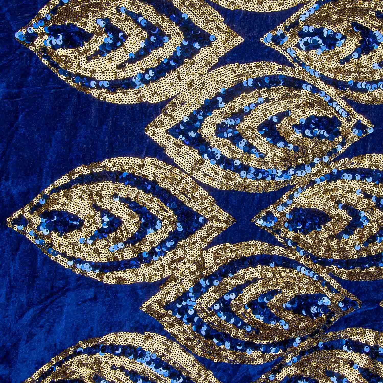 Blauer Samtstrick mit goldenen Pailletten - Ribes y Casals