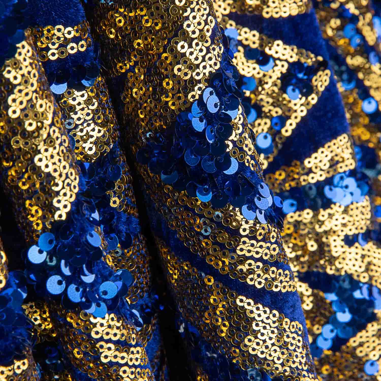 Blauer Samtstrick mit goldenen Pailletten - Ribes y Casals