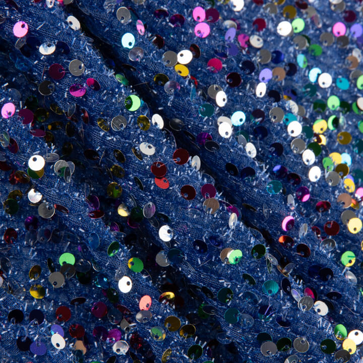 Blauer Fantasie-Paillettentüll mit mehrfarbigen Pailletten - Ribes y Casals