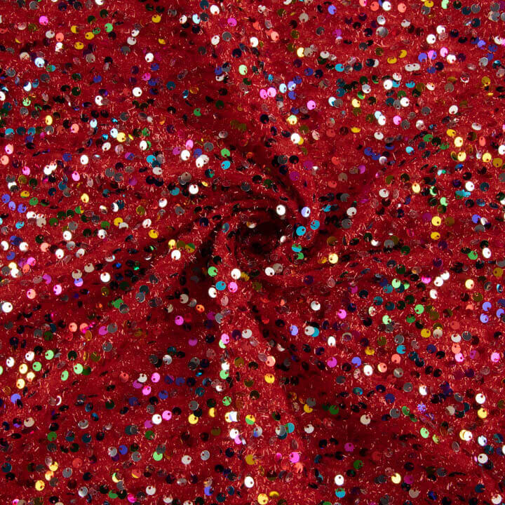 Roter Fantasie-Paillettentüll mit mehrfarbigen Pailletten - Ribes y Casals