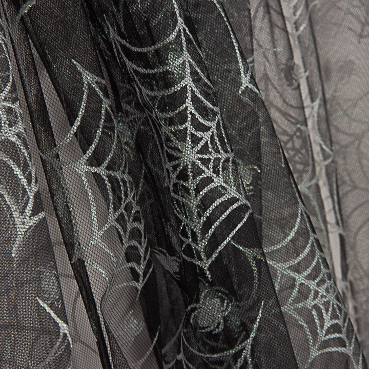 Schwarzer Tüll mit silbernen Spinnen – Halloweenmuster - Ribes y Casals