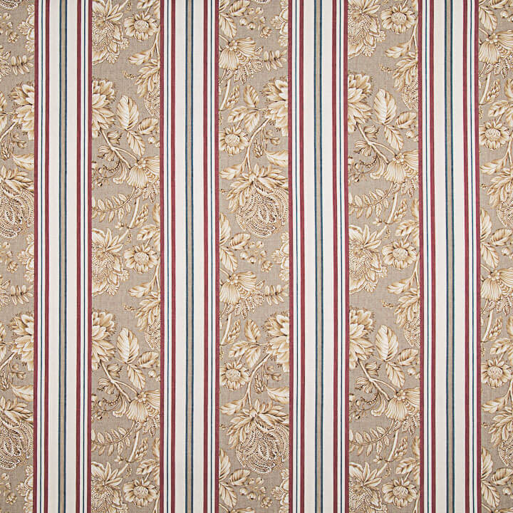 Canvas im Leinenstoff-Look „Jardín Versalles“ mit Streifen in Beige und Dunkelrot - Ribes y Casals