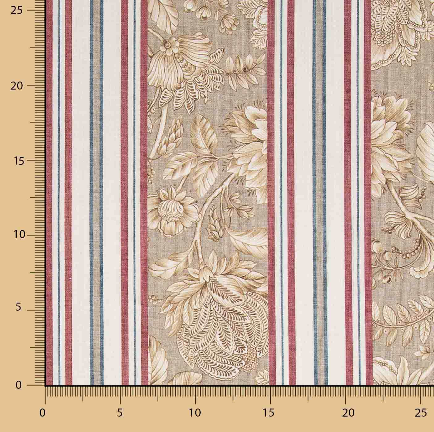 Canvas im Leinenstoff-Look „Jardín Versalles“ mit Streifen in Beige und Dunkelrot - Ribes y Casals
