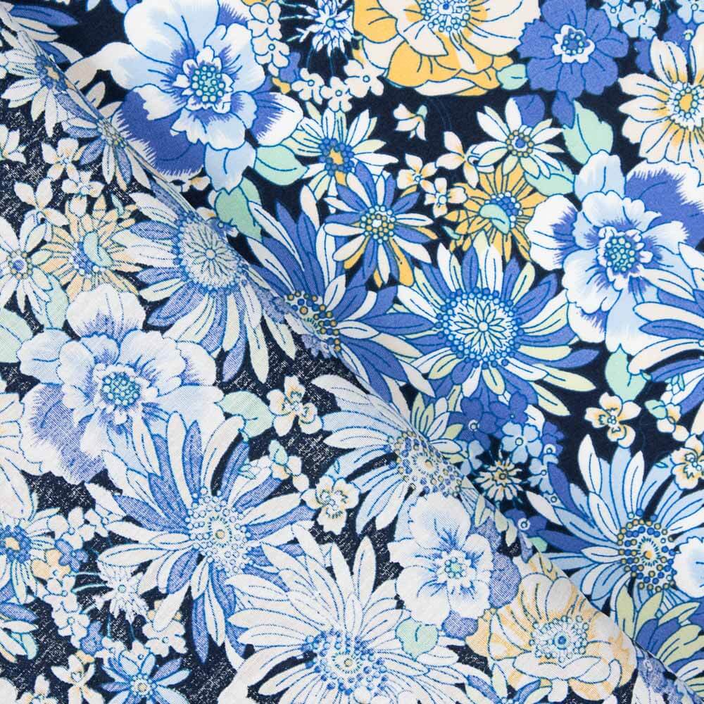 Baumwoll-Popeline Wildflower Blue Denim - Ribes y Casals