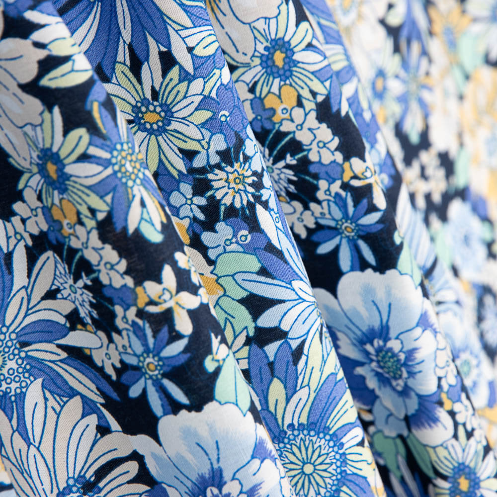 Baumwoll-Popeline Wildflower Blue Denim - Ribes y Casals