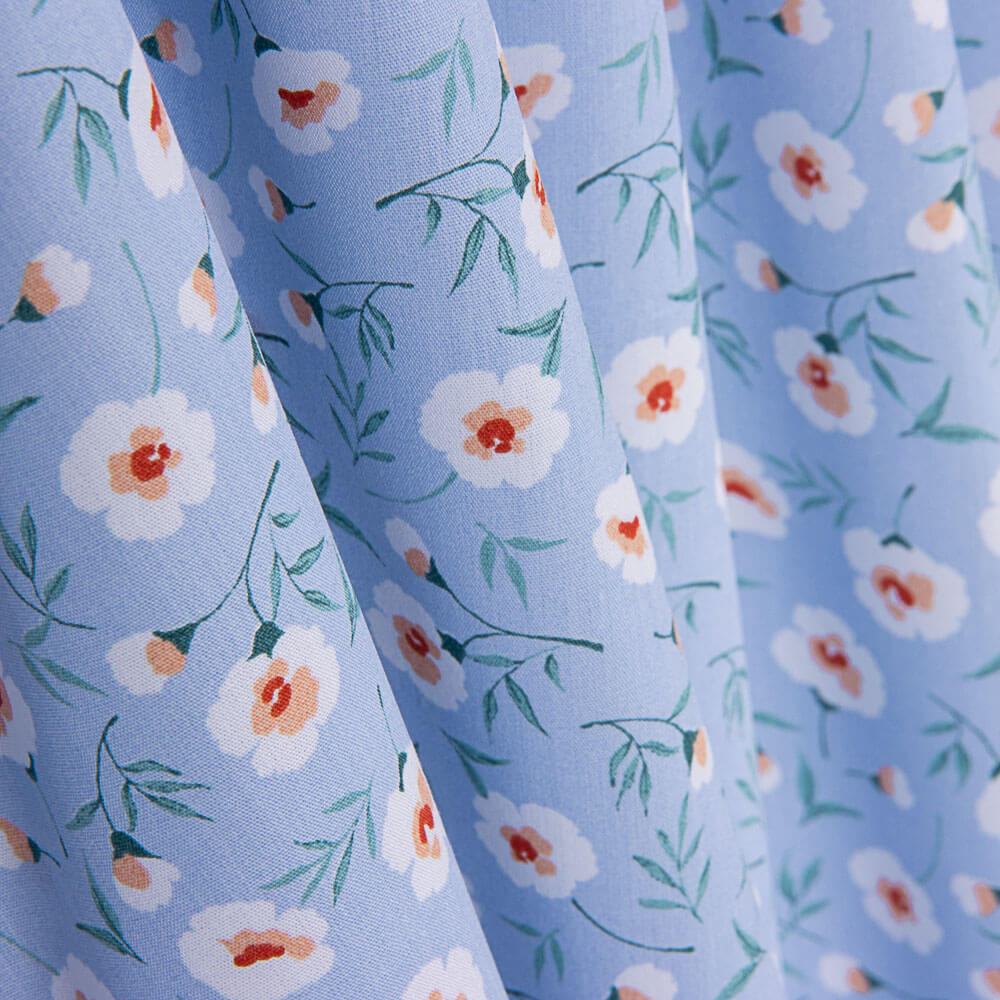 Bio-Baumwoll-Popeline Bio-Baumwolle Blumen Coni Blau - Ribes y Casals