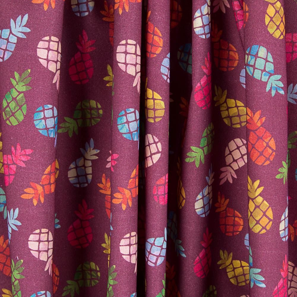 Baumwolle Popeline Baumwolle Ananas Granat - Ribes y Casals