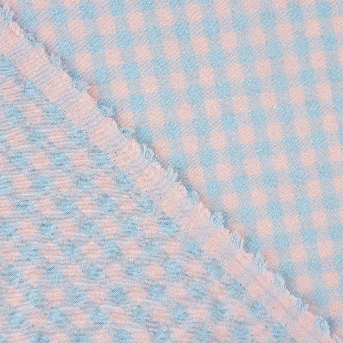 Seersucker Batiste Retal Vichy Soft Blau und Rosa - 145 cm breit - Ribes y Casals
