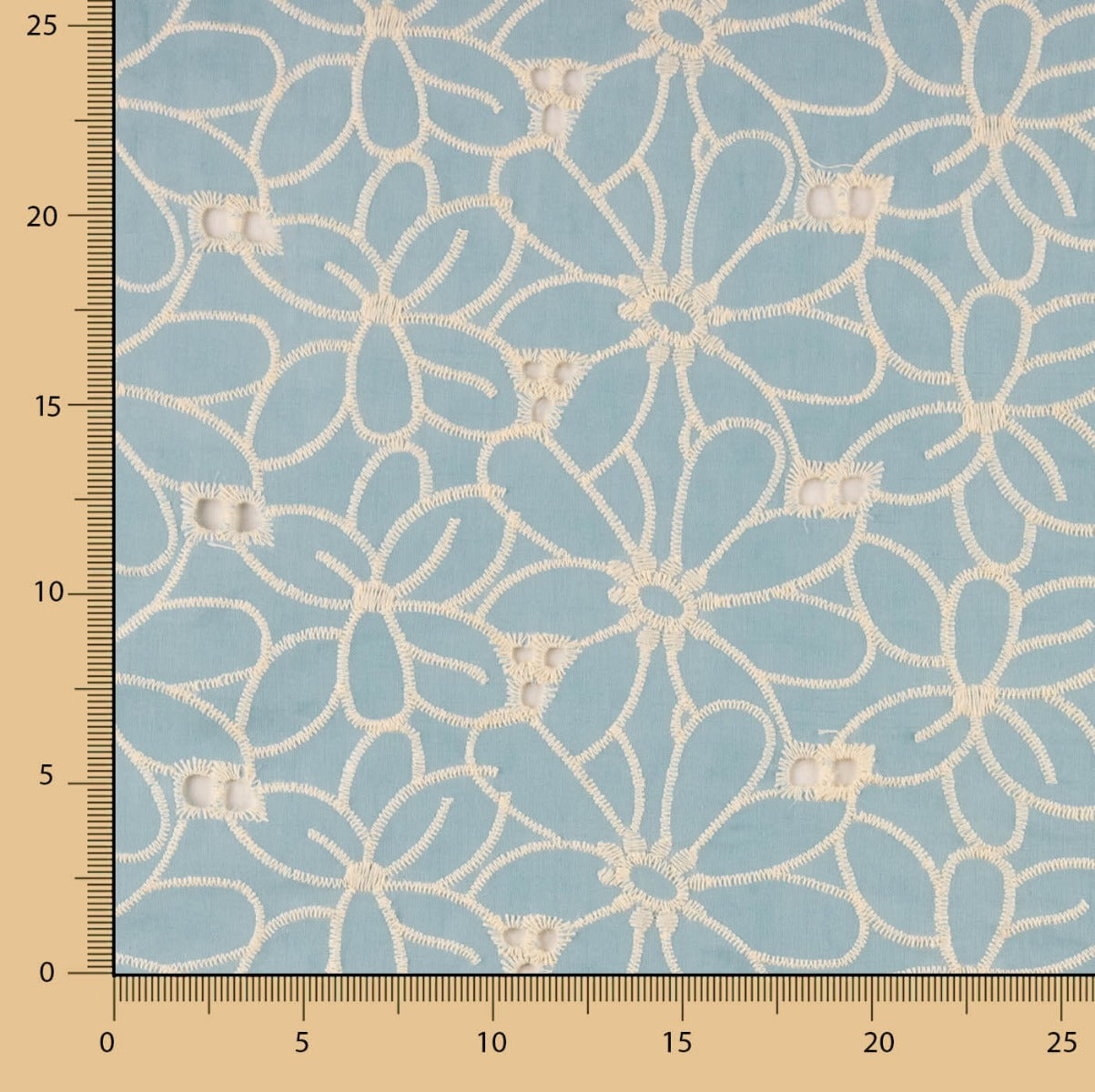 Reststück mit Schweizer Stickerei, blaue Margeriten – verschiedene Maße x Breite 140 cm - Ribes y Casals