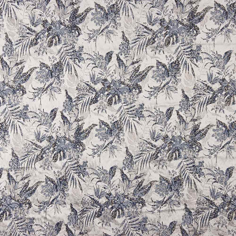 Brokat Tropical Leaf Blau - Ribes y Casals