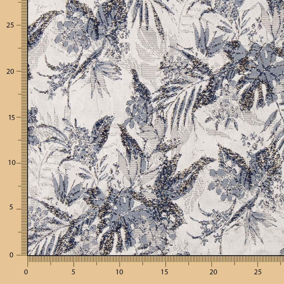 Brokat Tropical Leaf Blau - Ribes y Casals