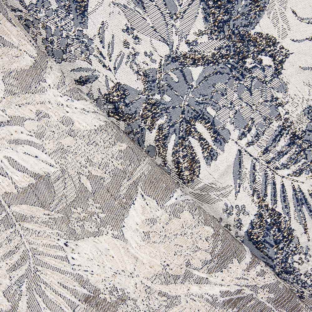 Brokat Tropical Leaf Blau - Ribes y Casals