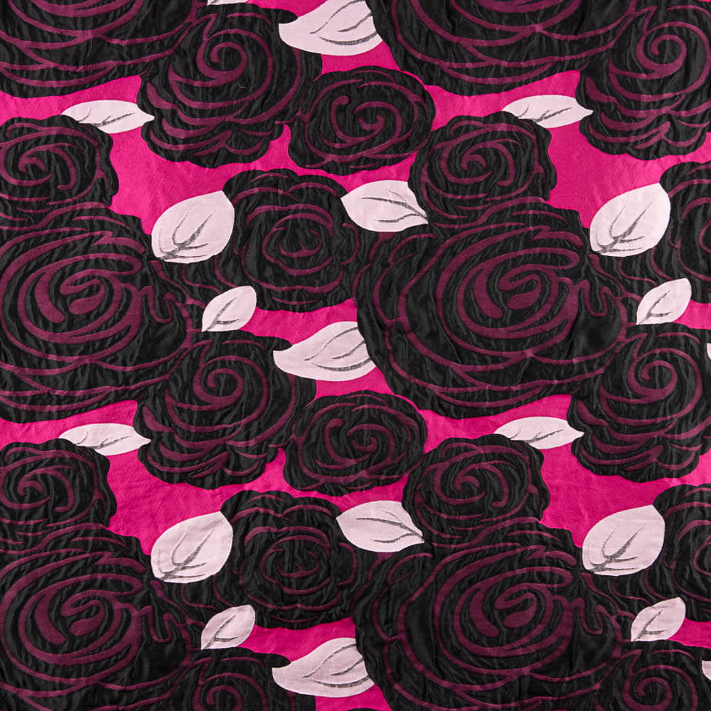 Brokat Schwarz Rosen Fuchsia - Ribes y Casals