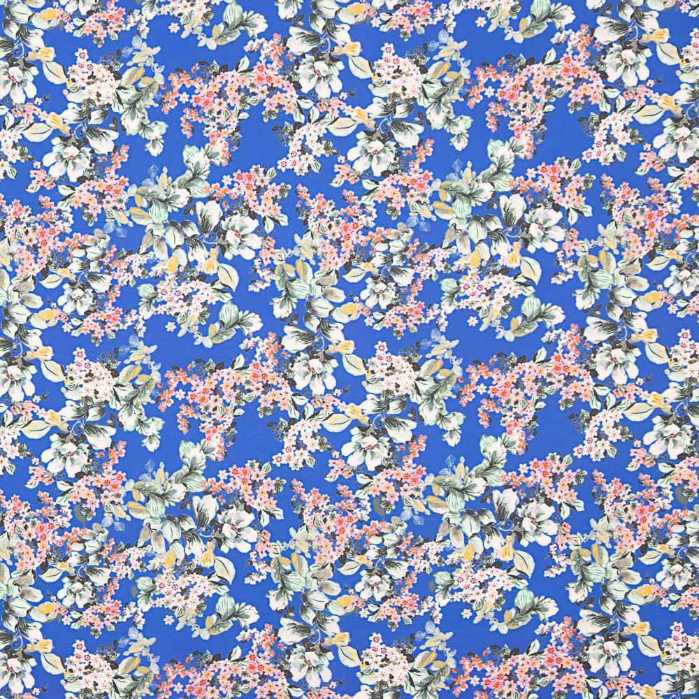 Polyester Krepp Floral Blau - Ribes y Casals