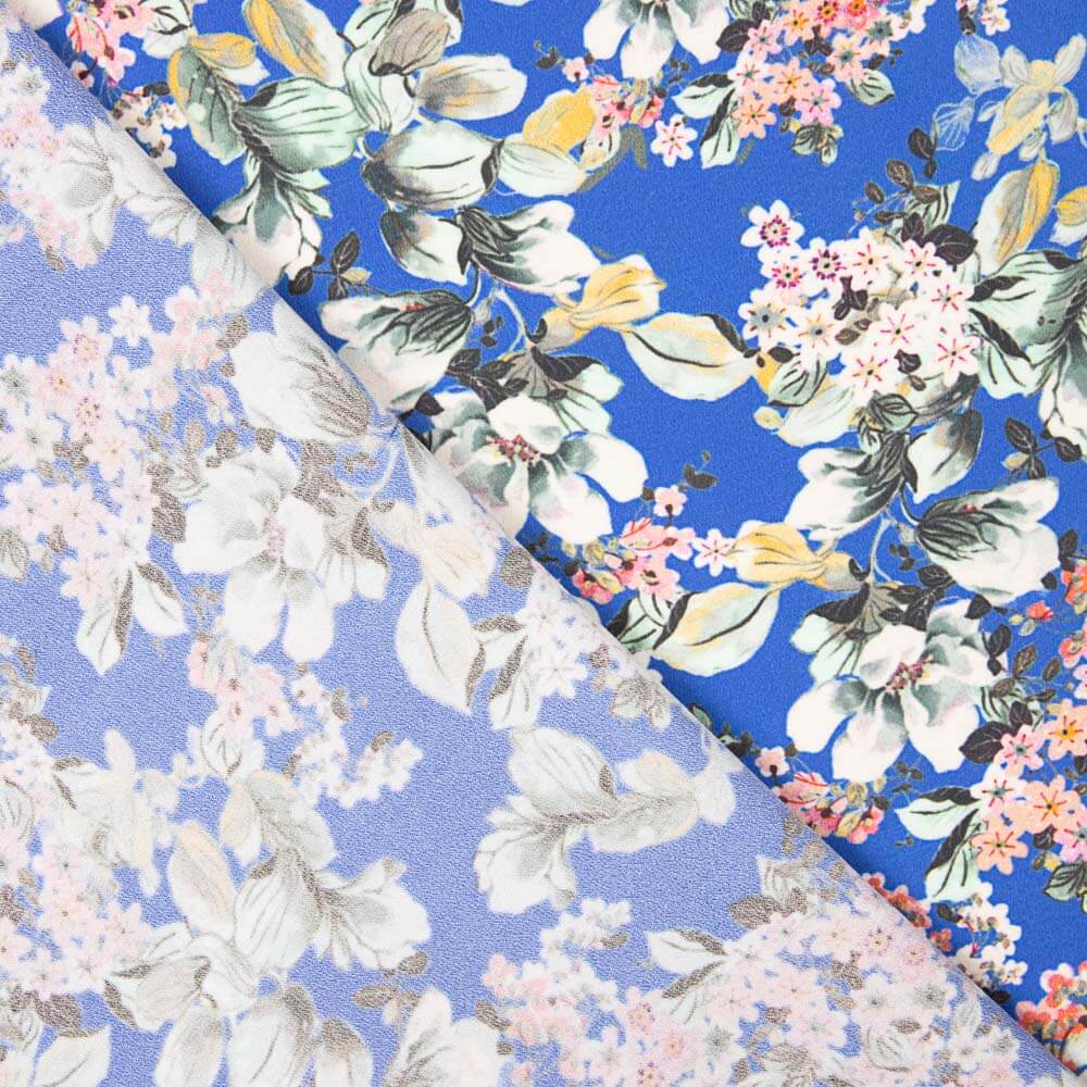 Polyester Krepp Floral Blau - Ribes y Casals