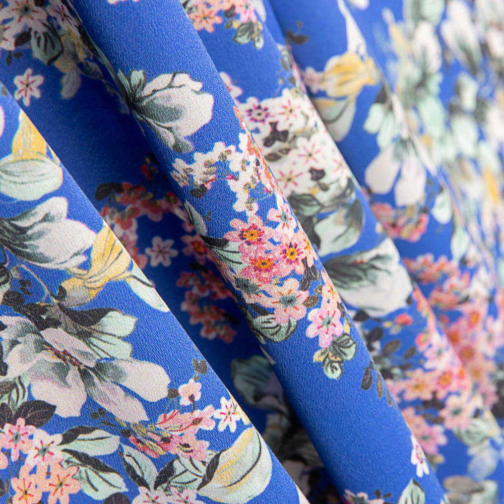 Polyester Krepp Floral Blau - Ribes y Casals