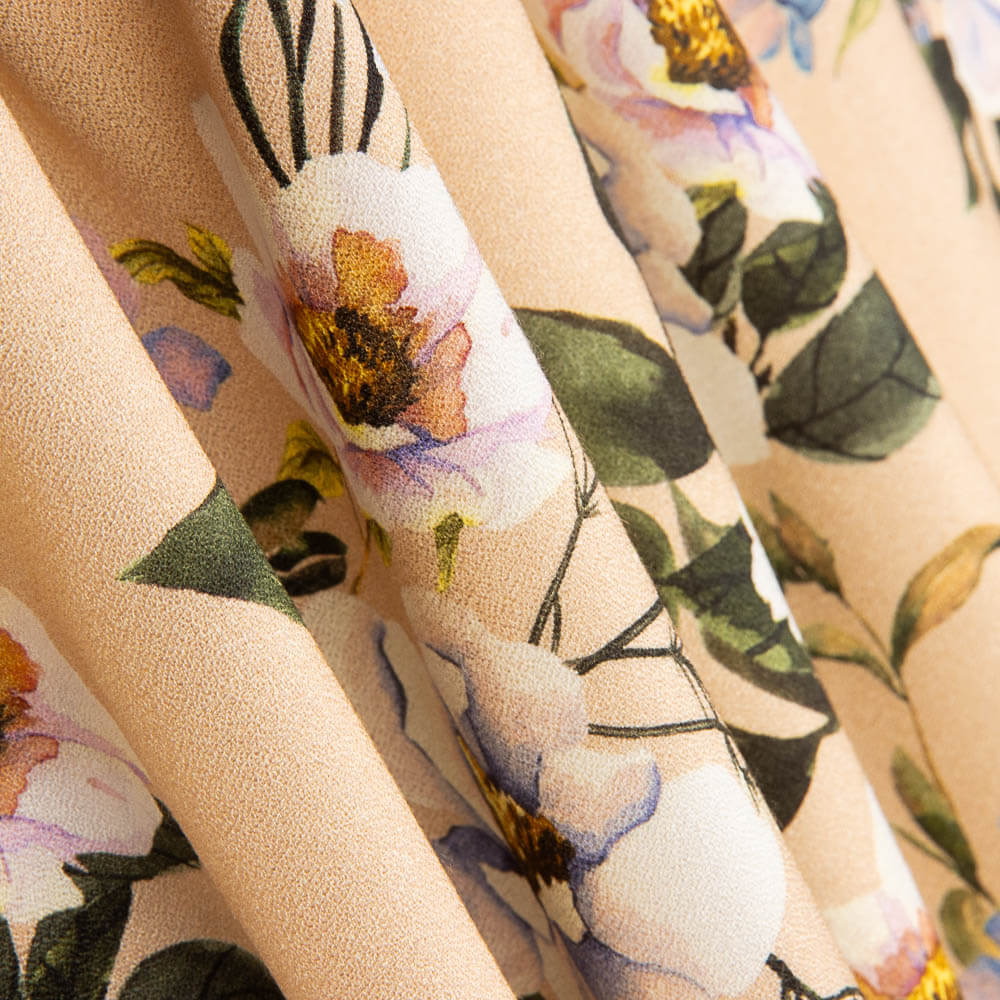 Krepp Viskose Floral Beige - Ribes y Casals