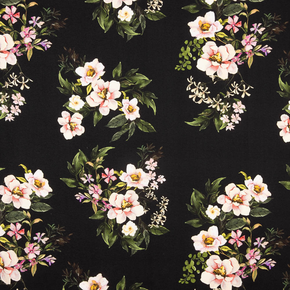 Krepp Viskose Floral Schwarz - Ribes y Casals