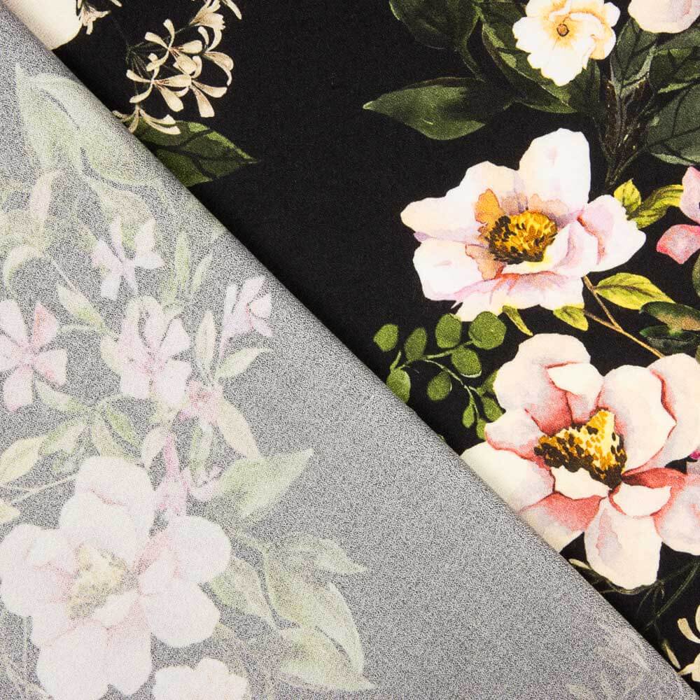 Krepp Viskose Floral Schwarz - Ribes y Casals