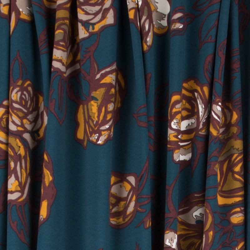 Krepp Elastisch Floral Petrol - Ribes y Casals