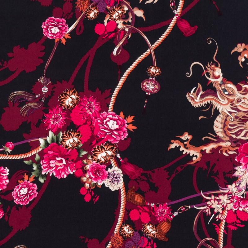 Schwarzer Drachenprint-Krepp - Ribes y Casals