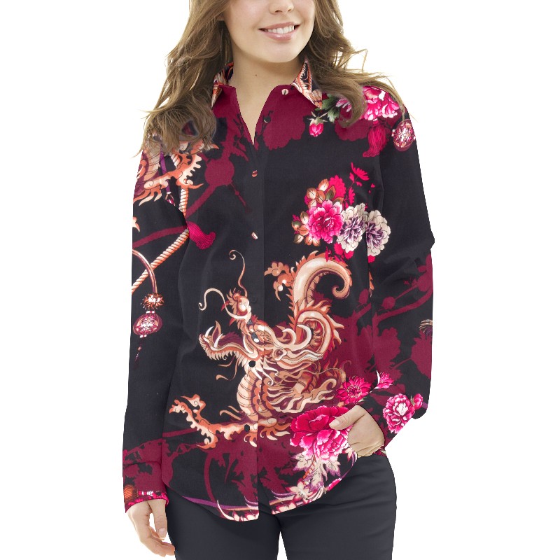 Schwarzer Drachenprint-Krepp - Ribes y Casals