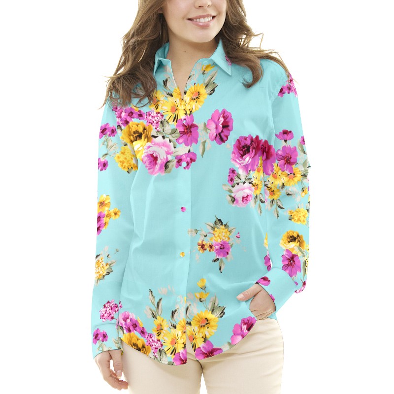 Frühlingsblumen Krepp Helltürkis - Ribes y Casals
