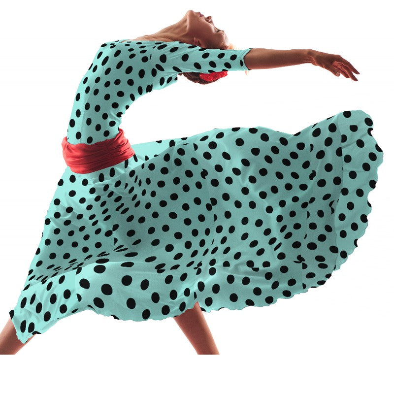 Crepe Polka Dots Schwarz 33mm Aqua Grün - Ribes y Casals