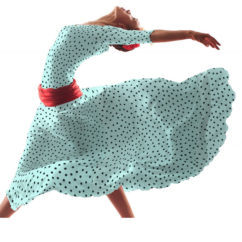 Crepe Polka Dots Schwarz 7mm Aqua Grün - Ribes y Casals