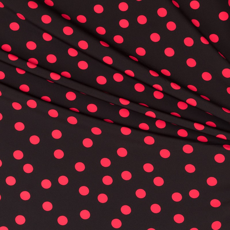 Krepp-Polka-Dots Rot 17mm Schwarz - Ribes y Casals