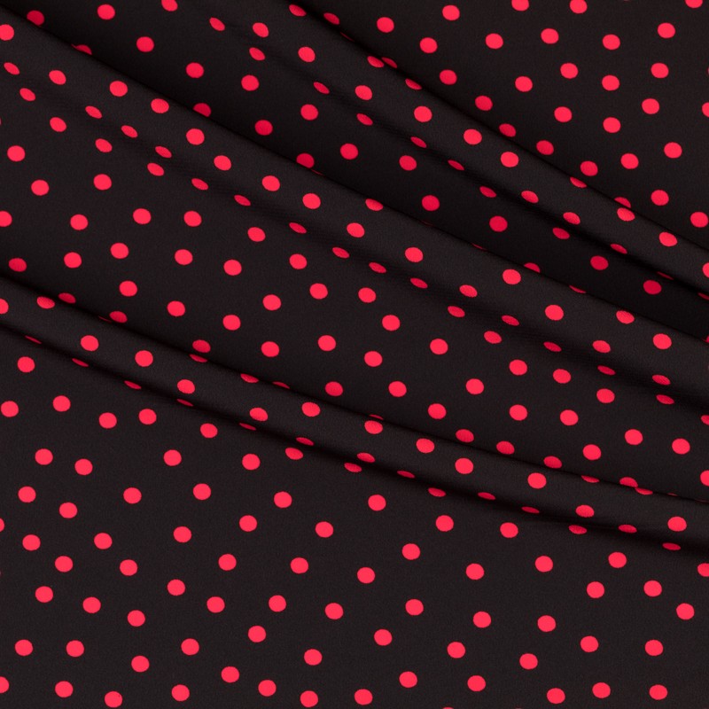 Krepp-Polka-Dots Rot 7mm Schwarz - Ribes y Casals