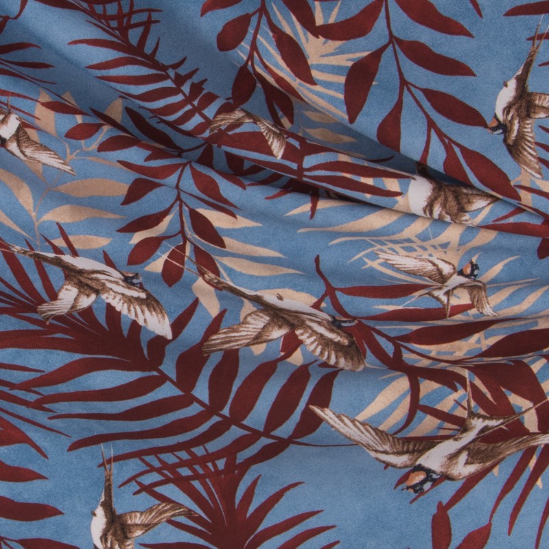 Kreppsatin Vögel Hellblau - Ribes y Casals