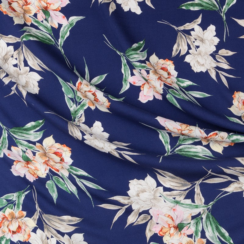 Krepp Satin Floral Blau - Ribes y Casals