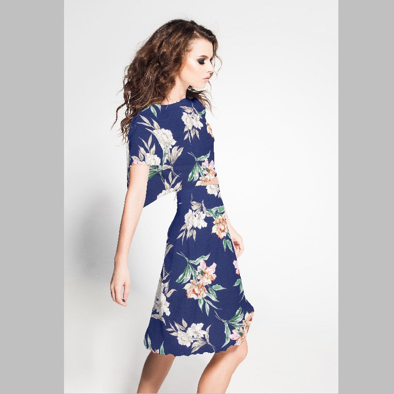 Krepp Satin Floral Blau - Ribes y Casals