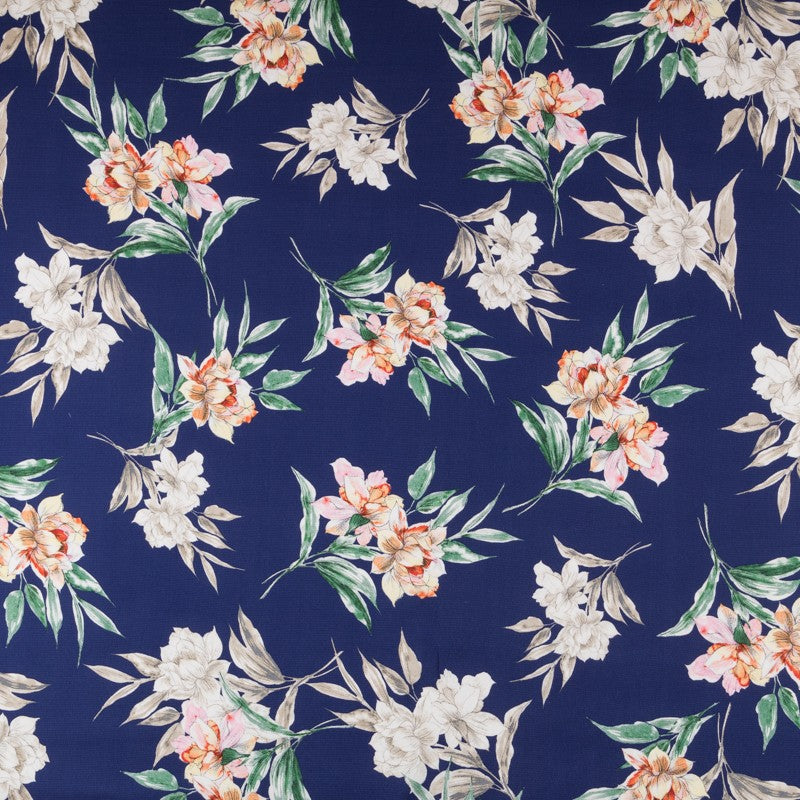 Krepp Satin Floral Blau - Ribes y Casals