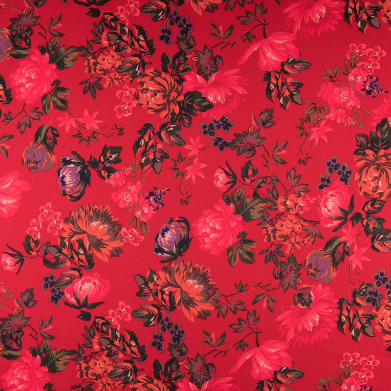 Krepp Satin Floral Rot - Ribes y Casals