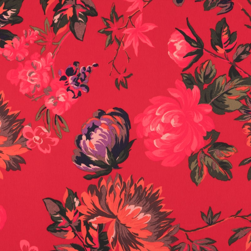 Krepp Satin Floral Rot - Ribes y Casals
