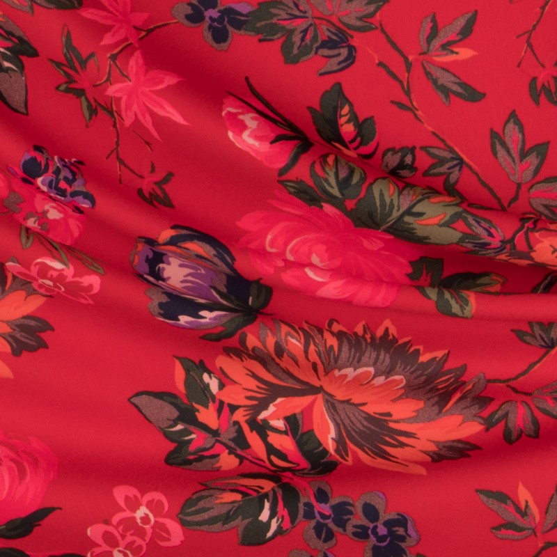 Krepp Satin Floral Rot - Ribes y Casals